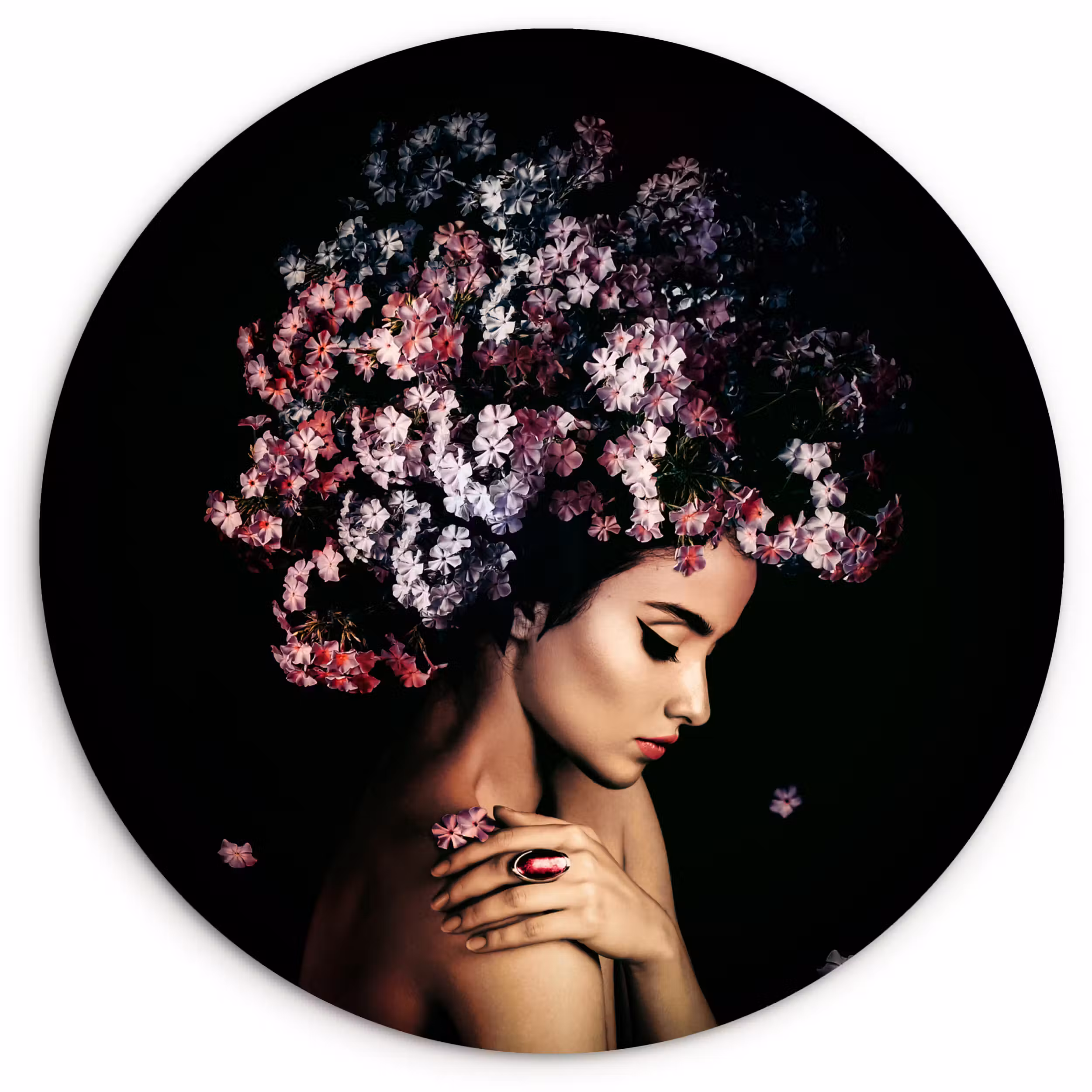 Muurcirkel - Bloesem - Vrouw - Roze - Bloemen - Luxe