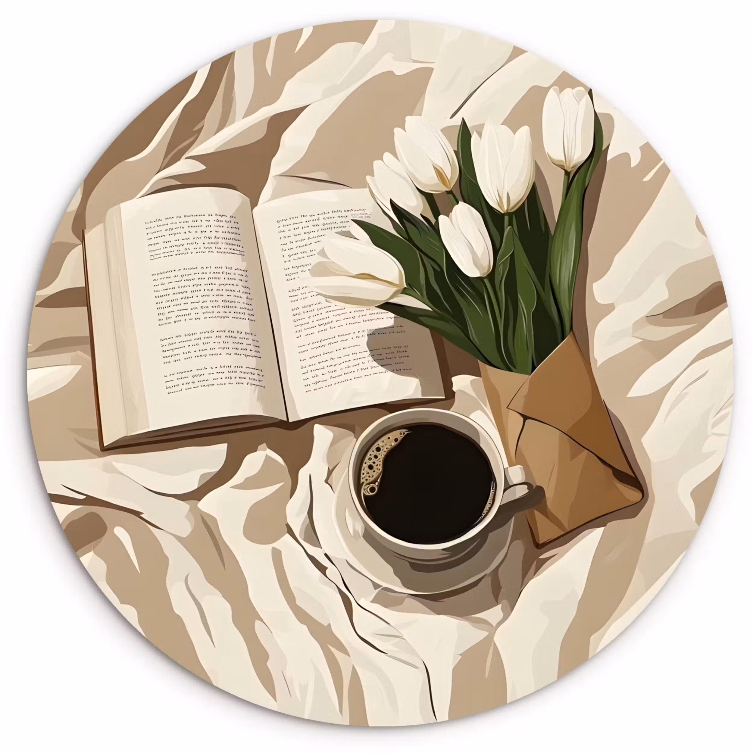 Muurcirkel - Boek - Illustratie - Tulpen - Koffie