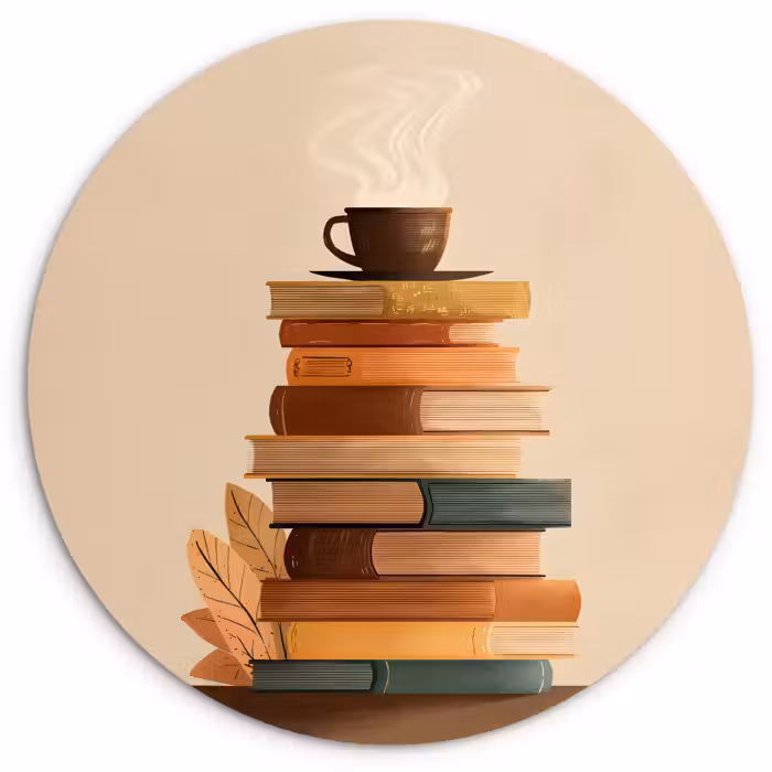 Muurcirkel - Boeken - Toren - Koffie - Beige