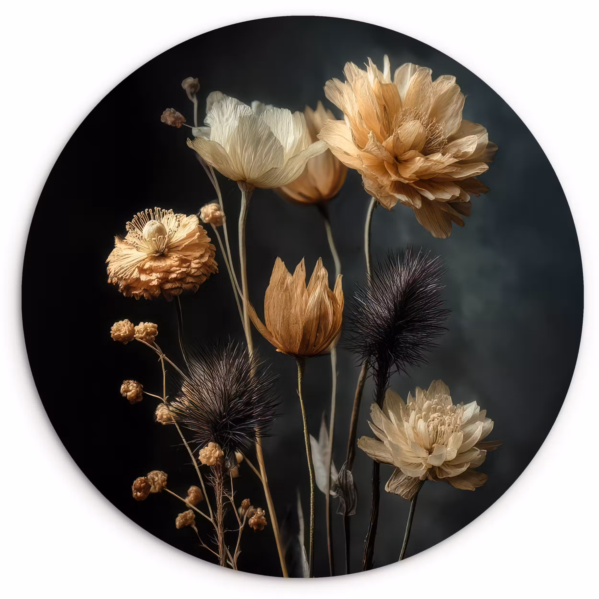 Muurcirkel - Boeket - Bloemen - Licht - Zwart