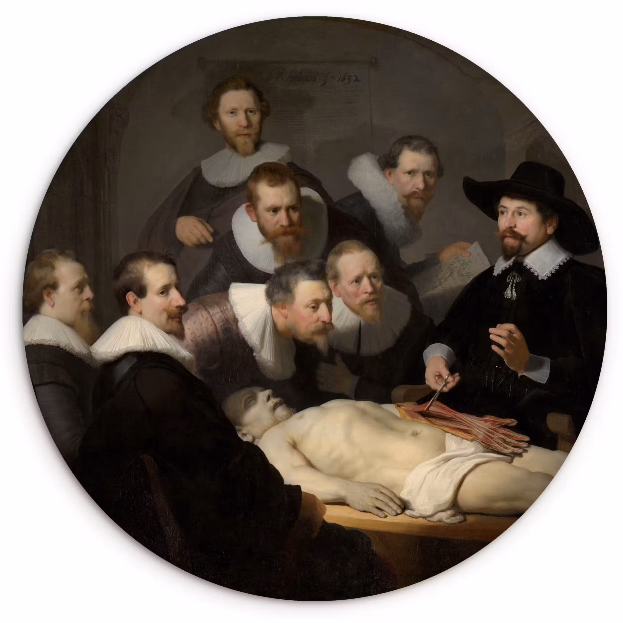 Muurcirkel - De anatomische les van Dr. Nicolaes Tulp - Schilderij van Rembrandt van Rijn