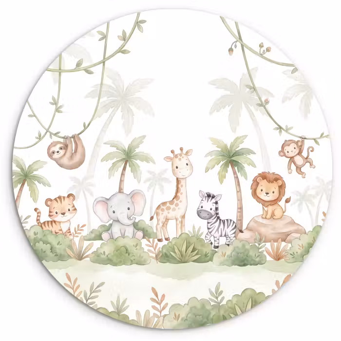 Muurcirkel - Dieren - Jungle - Pastel