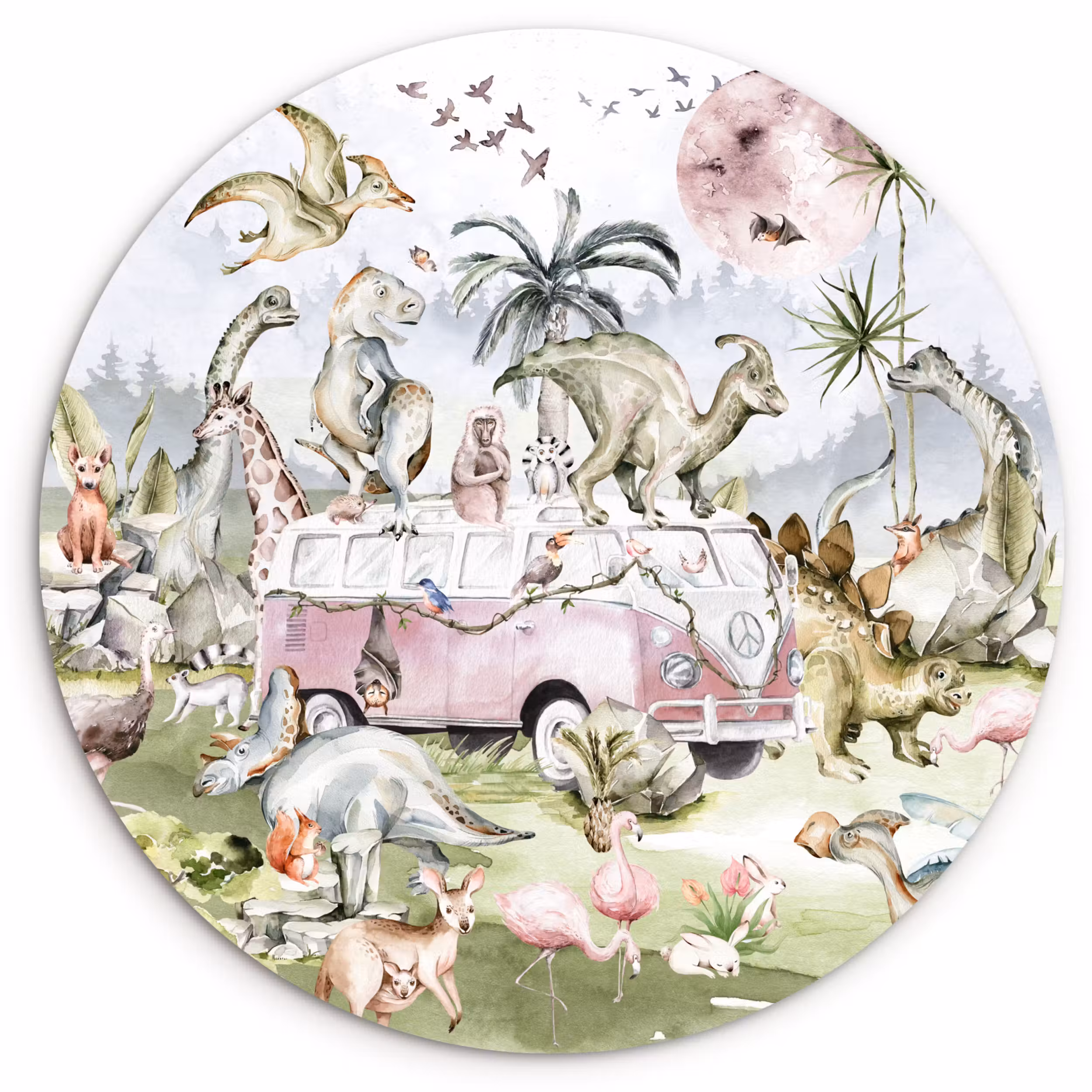 Muurcirkel - Dinosaurus - Kinderen - Bus - Bomen - Dieren - Kids