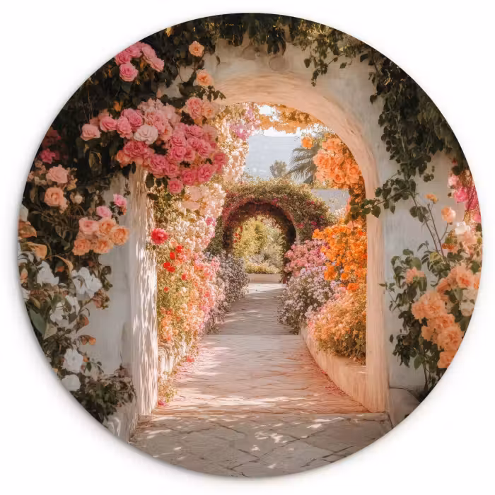 Muurcirkel - Doorkijk - Boog - Bloemen - Pastel