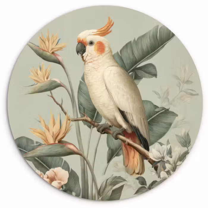 Muurcirkel - Gele kuifkaketoe - paradijsvogelbloemen - Groen