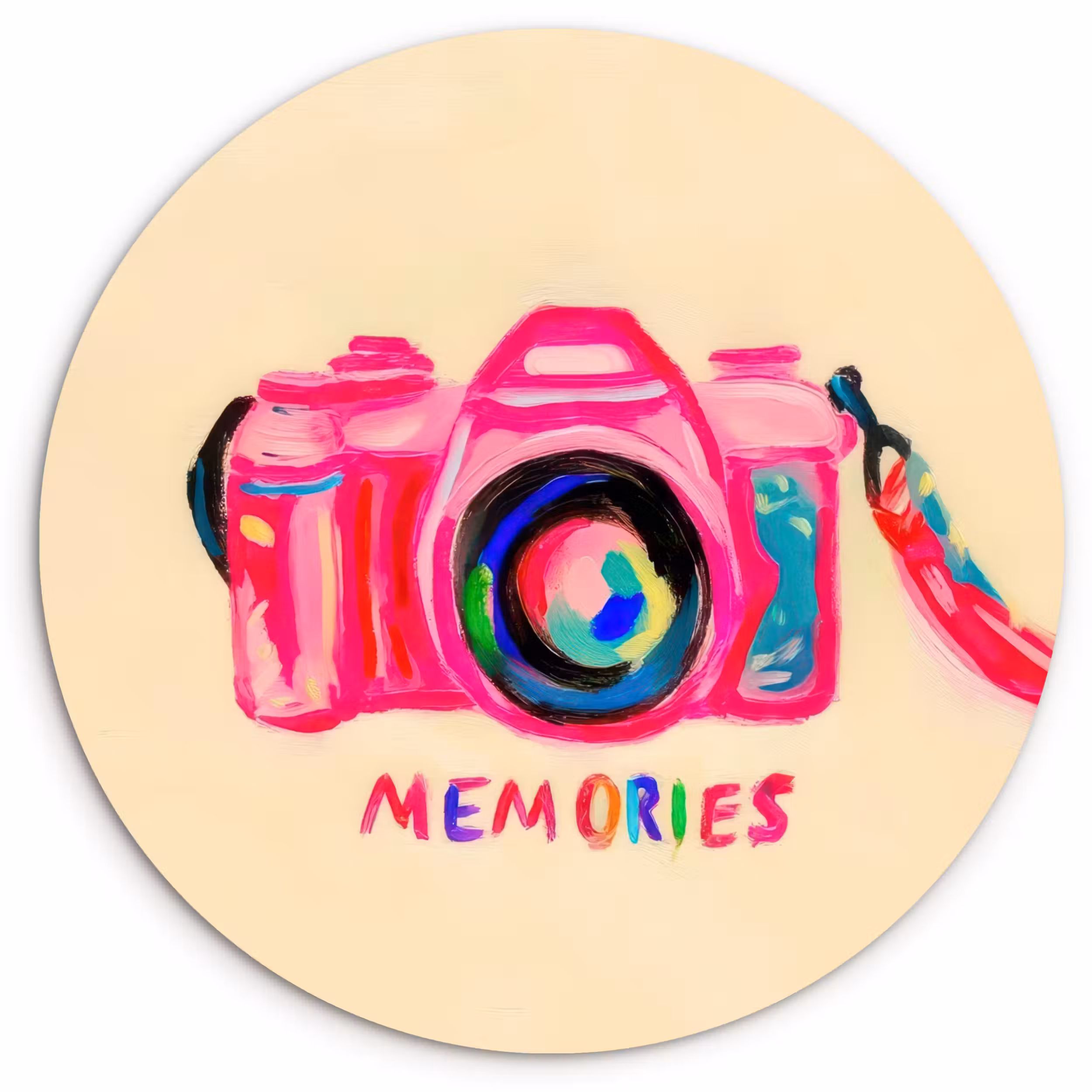 Muurcirkel glas - Camera - Memories - Roze - Geschilderd