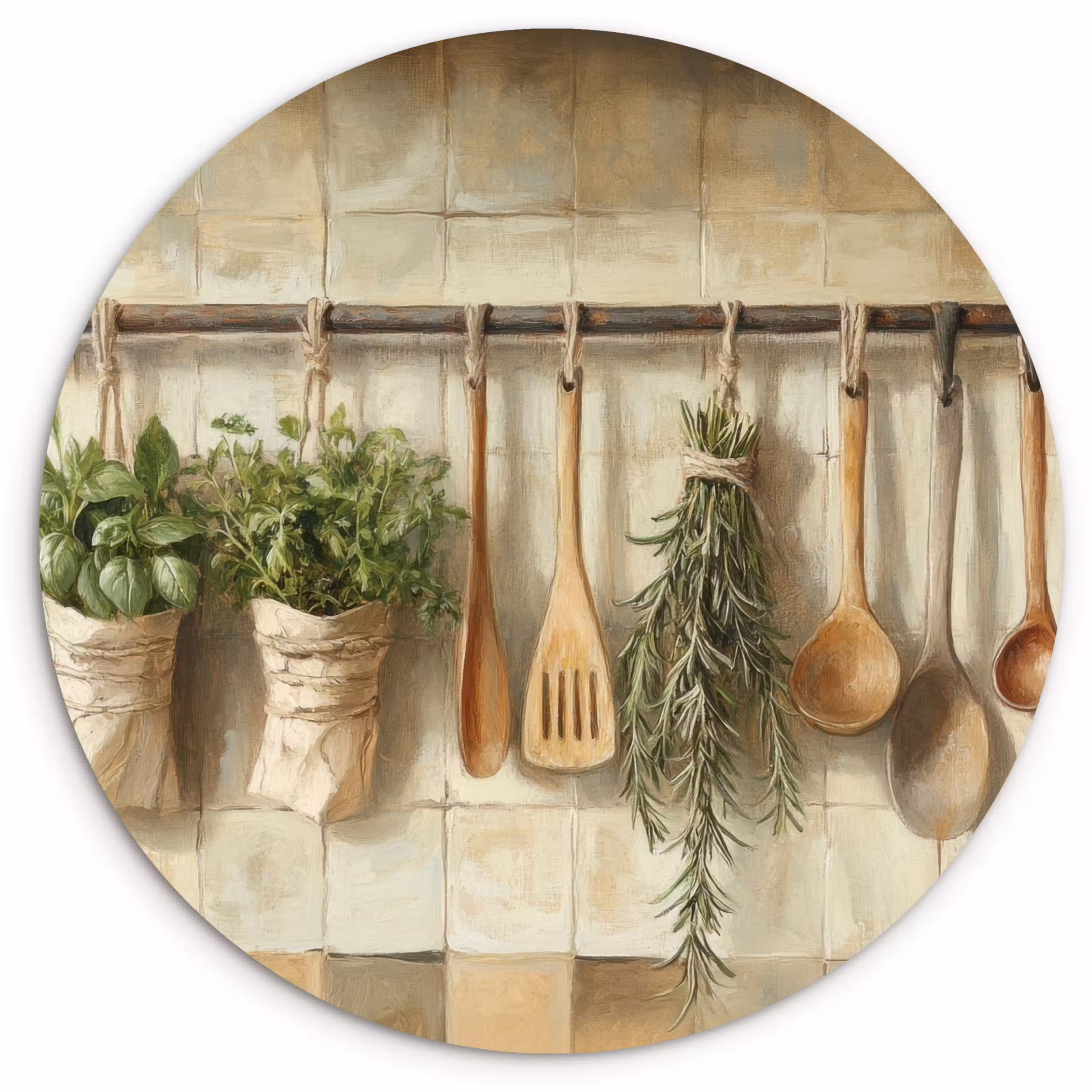 Muurcirkel glas - Hout - Keukengerei - Stilleven - Tegels