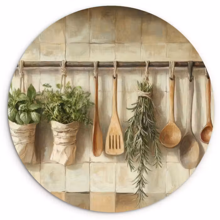 Muurcirkel glas - Hout - Keukengerei - Stilleven - Tegels