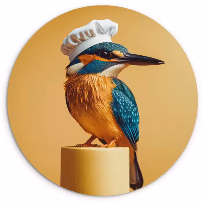 Muurcirkel glas - Ijsvogel - Pilaar - Koksmuts - Vogel
