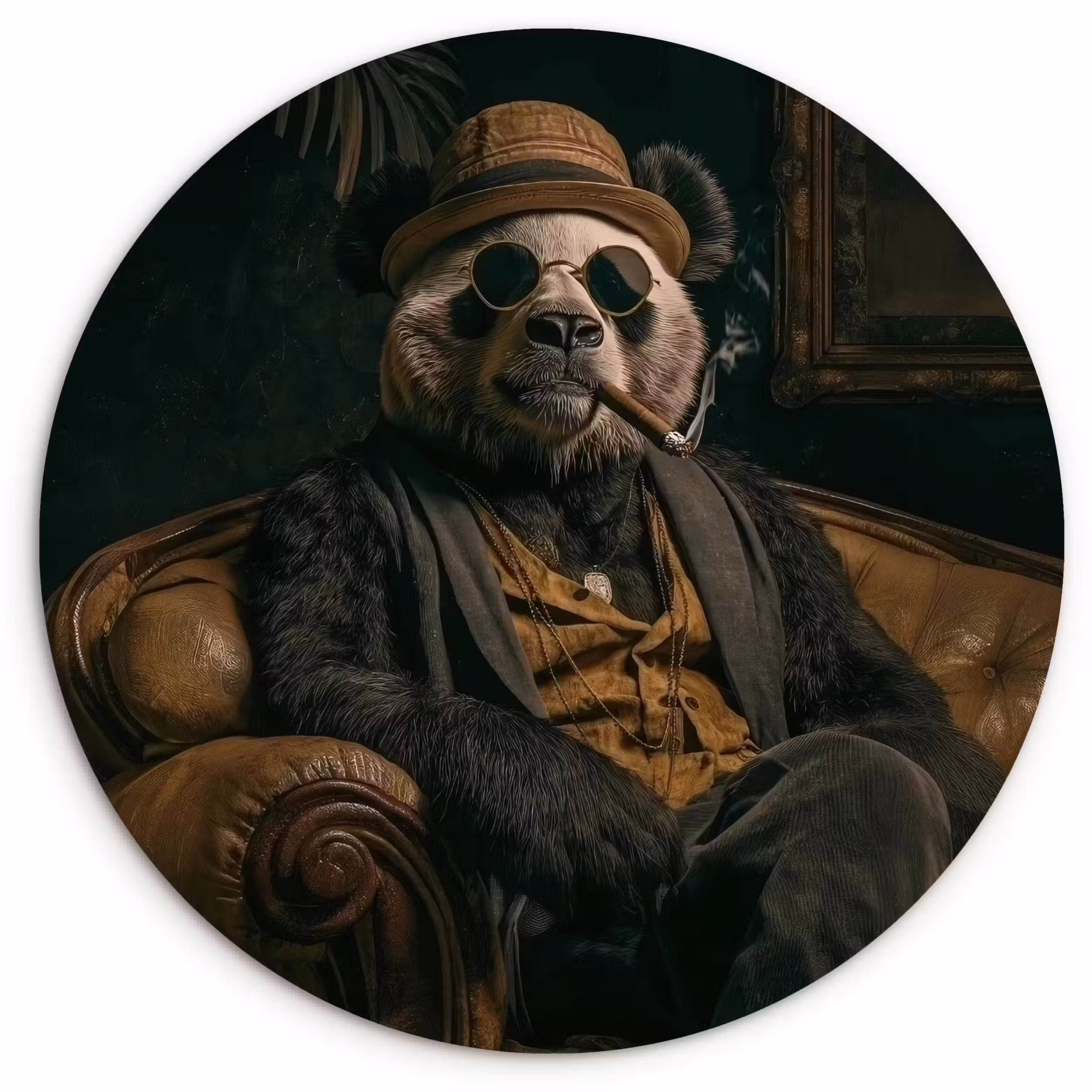Muurcirkel glas - Panda - Hoed - Bril - Pak