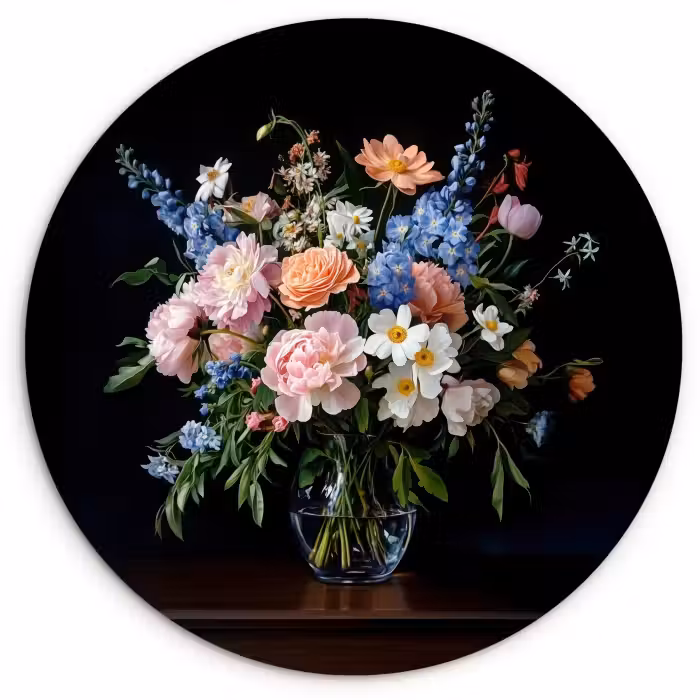 Muurcirkel glas - Pastel - Bloemen - Glazen - Vaas