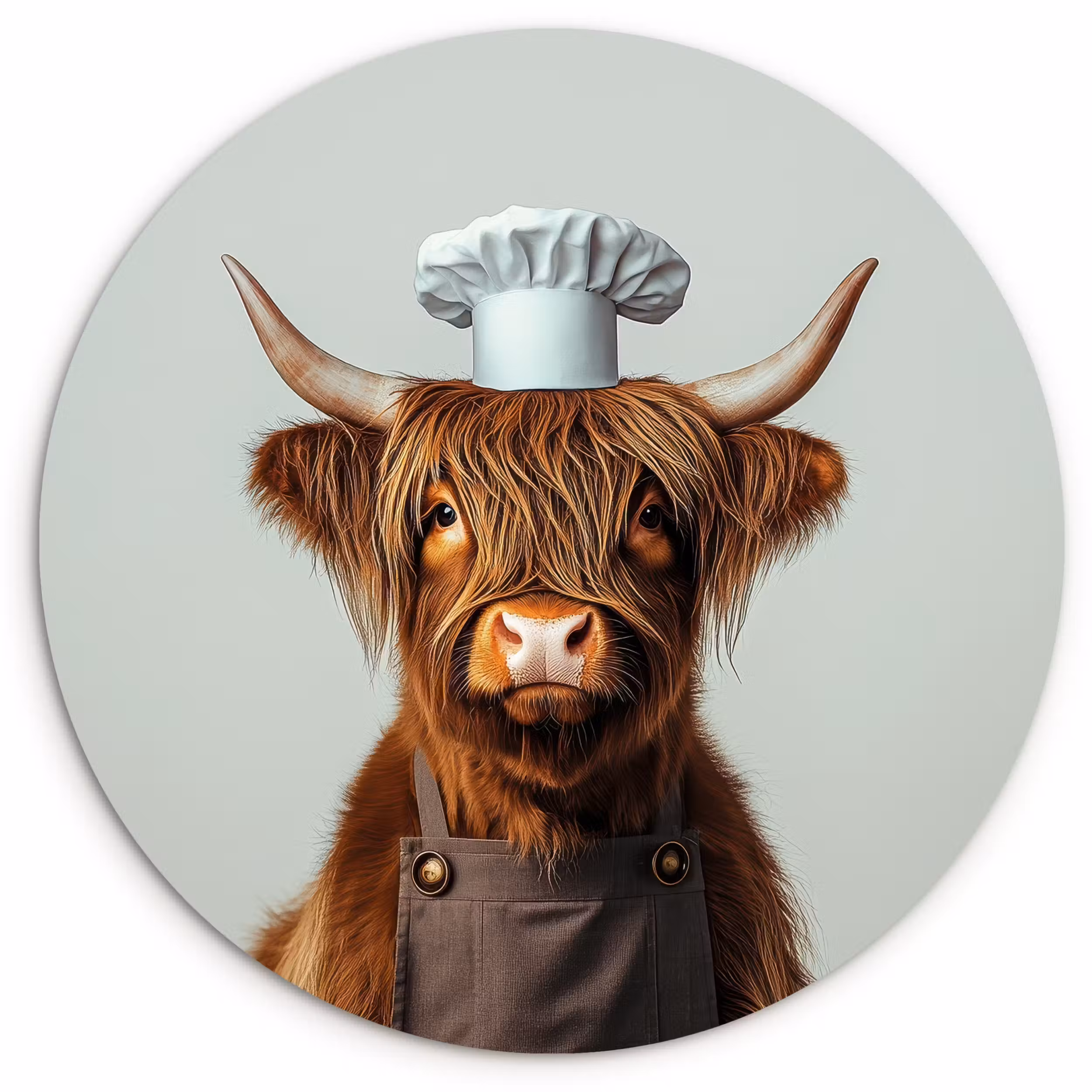 Muurcirkel glas - Schotse Hooglander - Bruin - Hoorns - Kokskleding