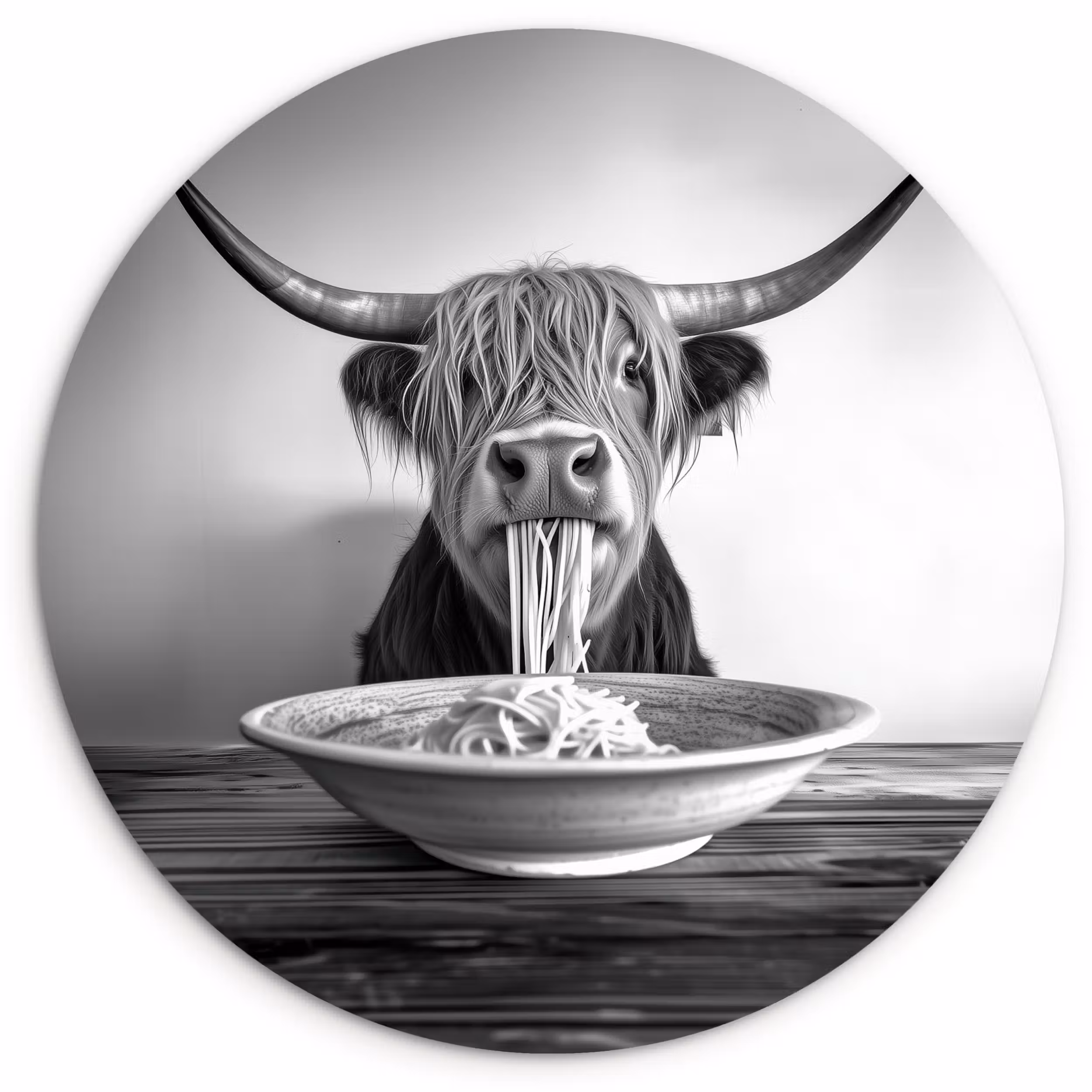 Muurcirkel glas - Schotse Hooglander - Spaghetti - Dieren - Zwart wit