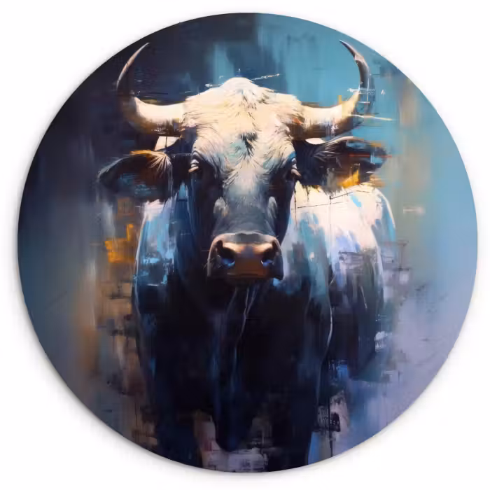 Muurcirkel glas - Stier - Zwart - Abstract - Horens