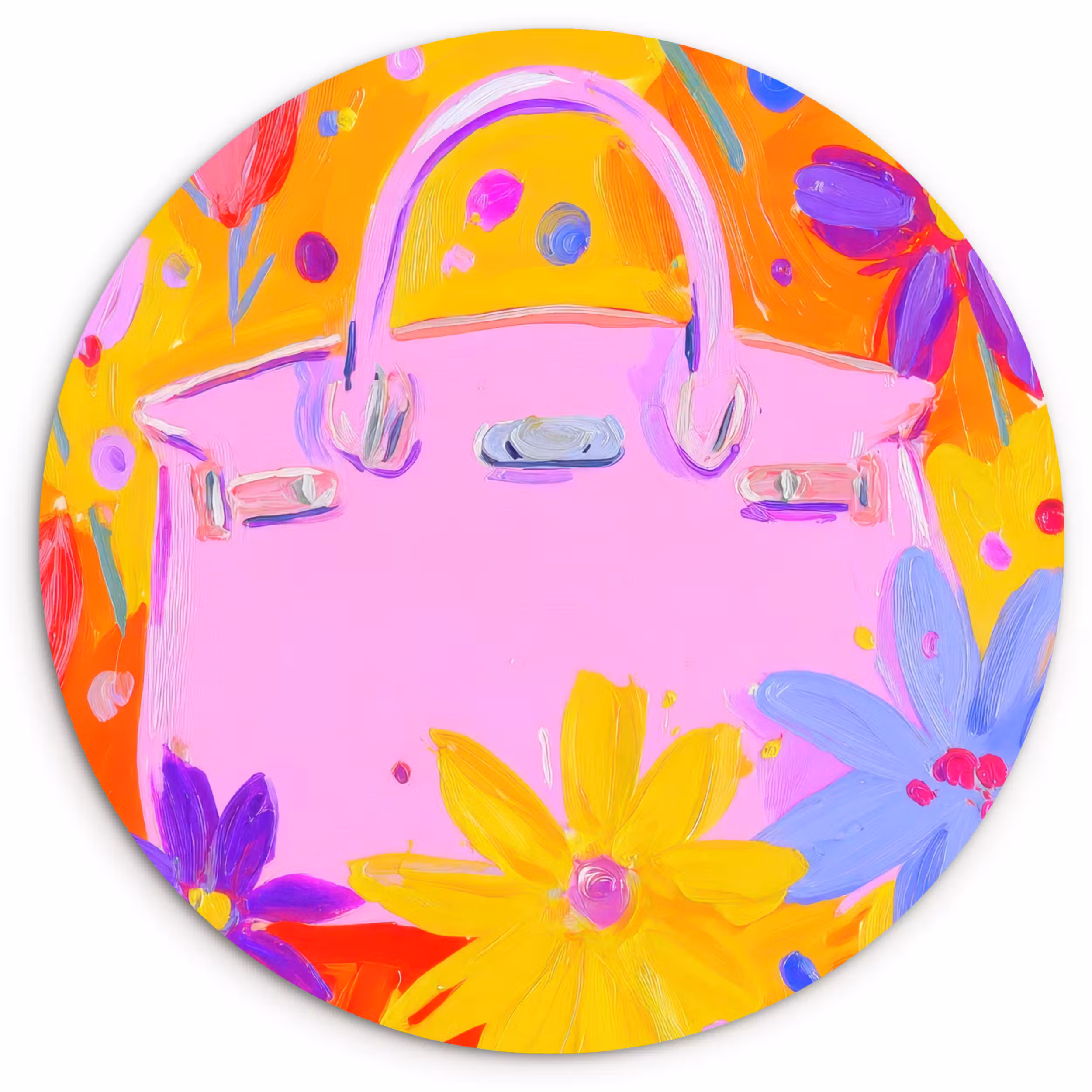 Muurcirkel glas - Tas - Roze - Bloemen