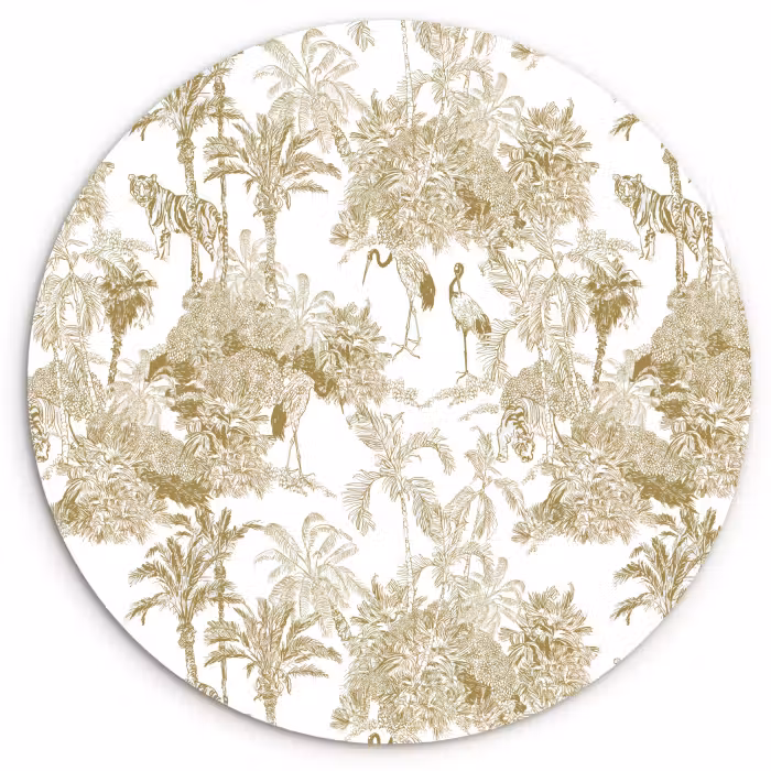 Muurcirkel glas - Tijger - Jungle - Vogel - Beige