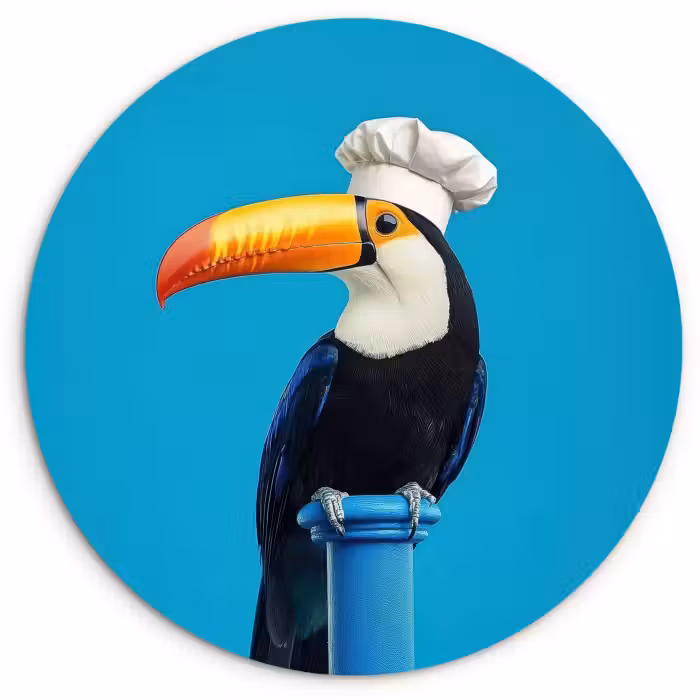 Muurcirkel glas - Tucan - Sokkel - Vogel - Koksmuts