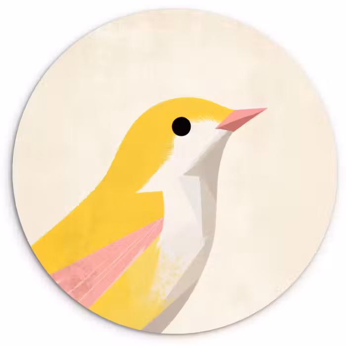 Muurcirkel glas - Vogel - Minimalistisch - Geel