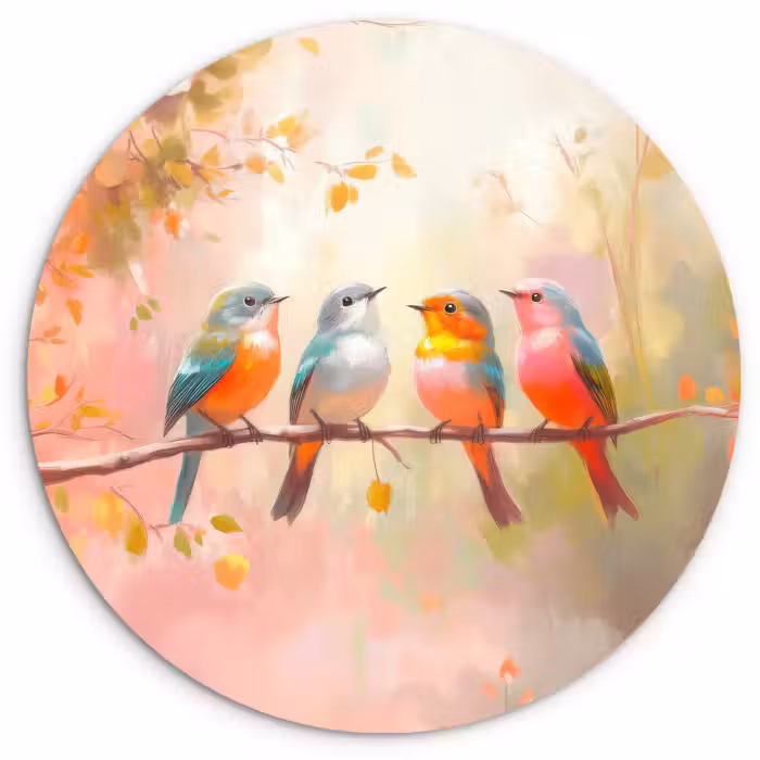 Muurcirkel glas - Vogels - Kleurrijk - Tak