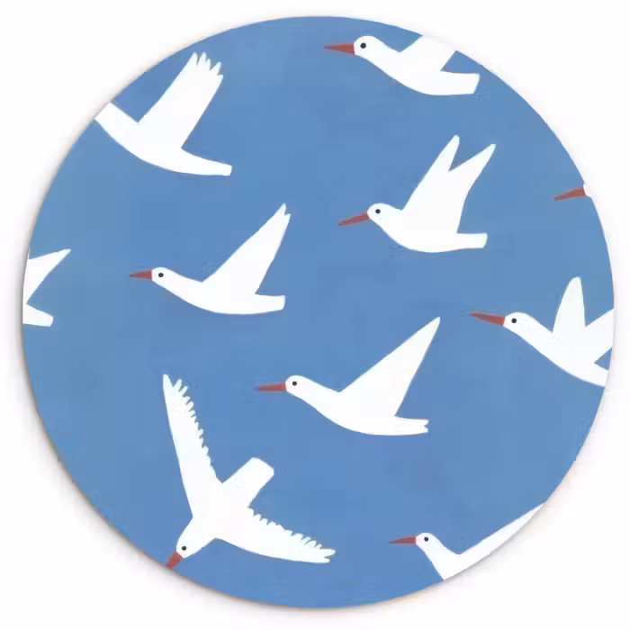 Muurcirkel glas - Vogels - Wit - Patroon