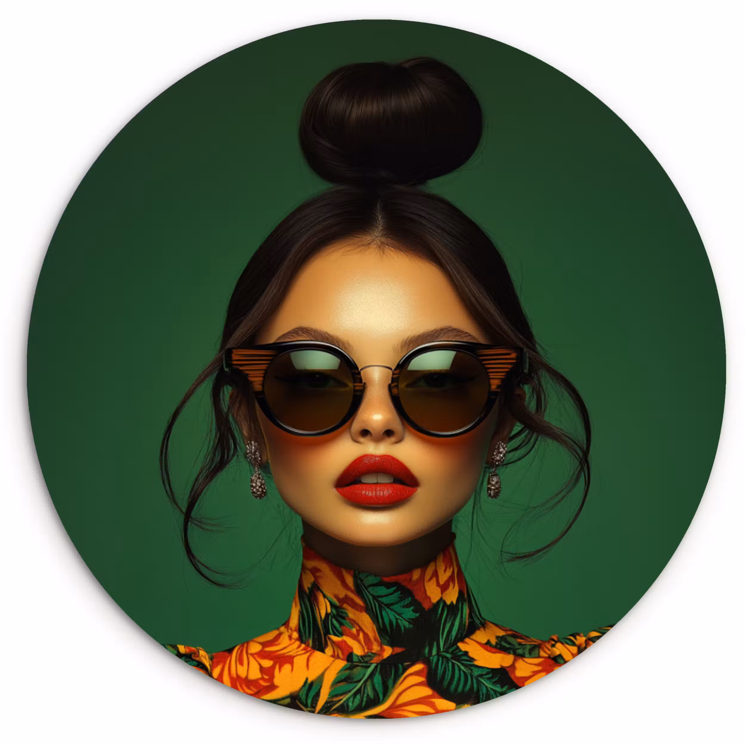 Muurcirkel glas - Vrouw - Groen - Modern - Bril - Abstract