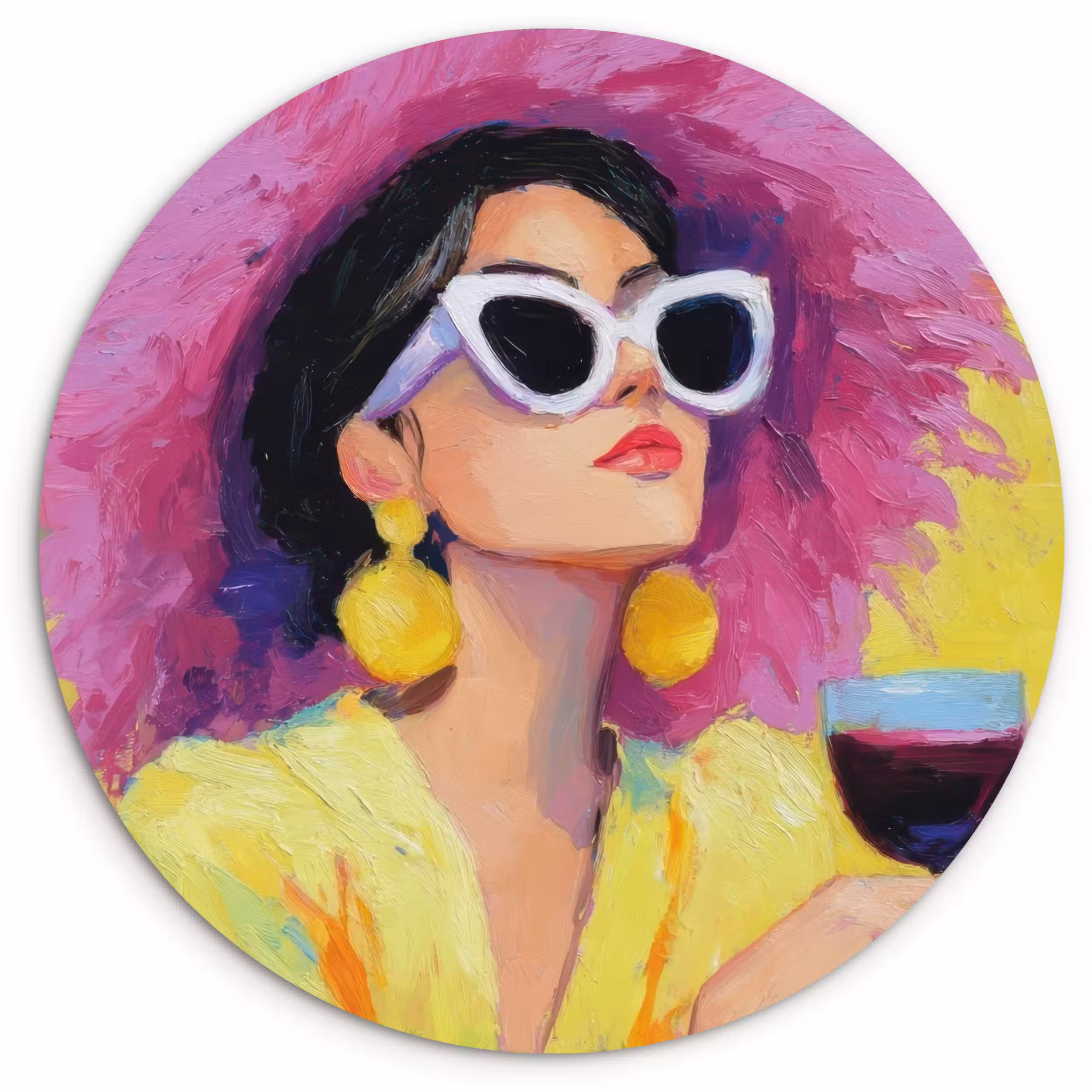 Muurcirkel glas - Vrouw - Hoed - Paars - Wijn