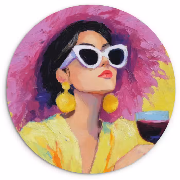 Muurcirkel glas - Vrouw - Hoed - Paars - Wijn