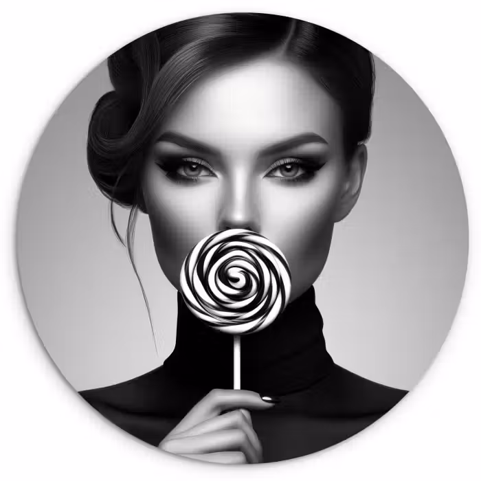 Muurcirkel glas - Vrouw - Lolly - Zwart