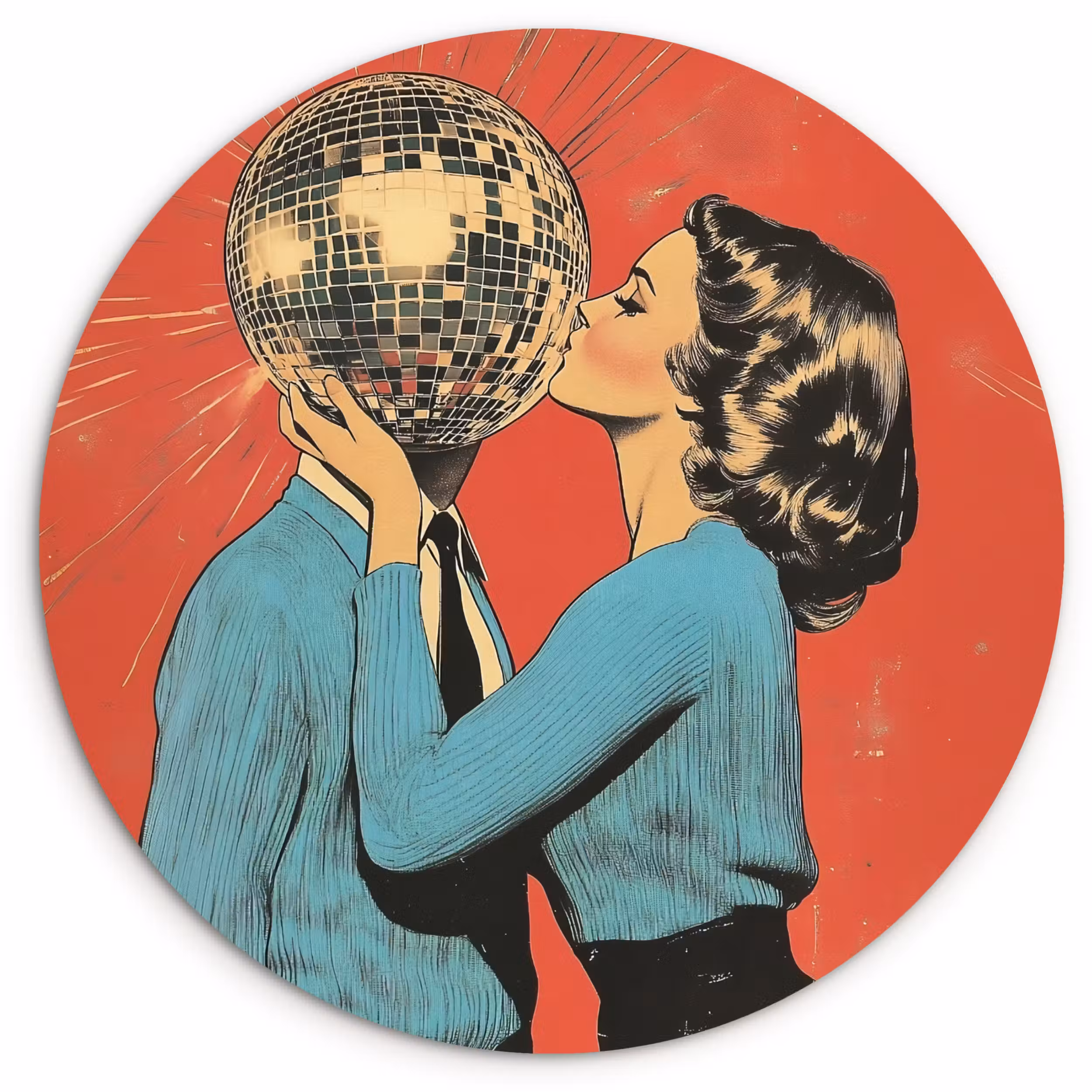 Muurcirkel glas - Vrouw - Retro - Discobal - Kus