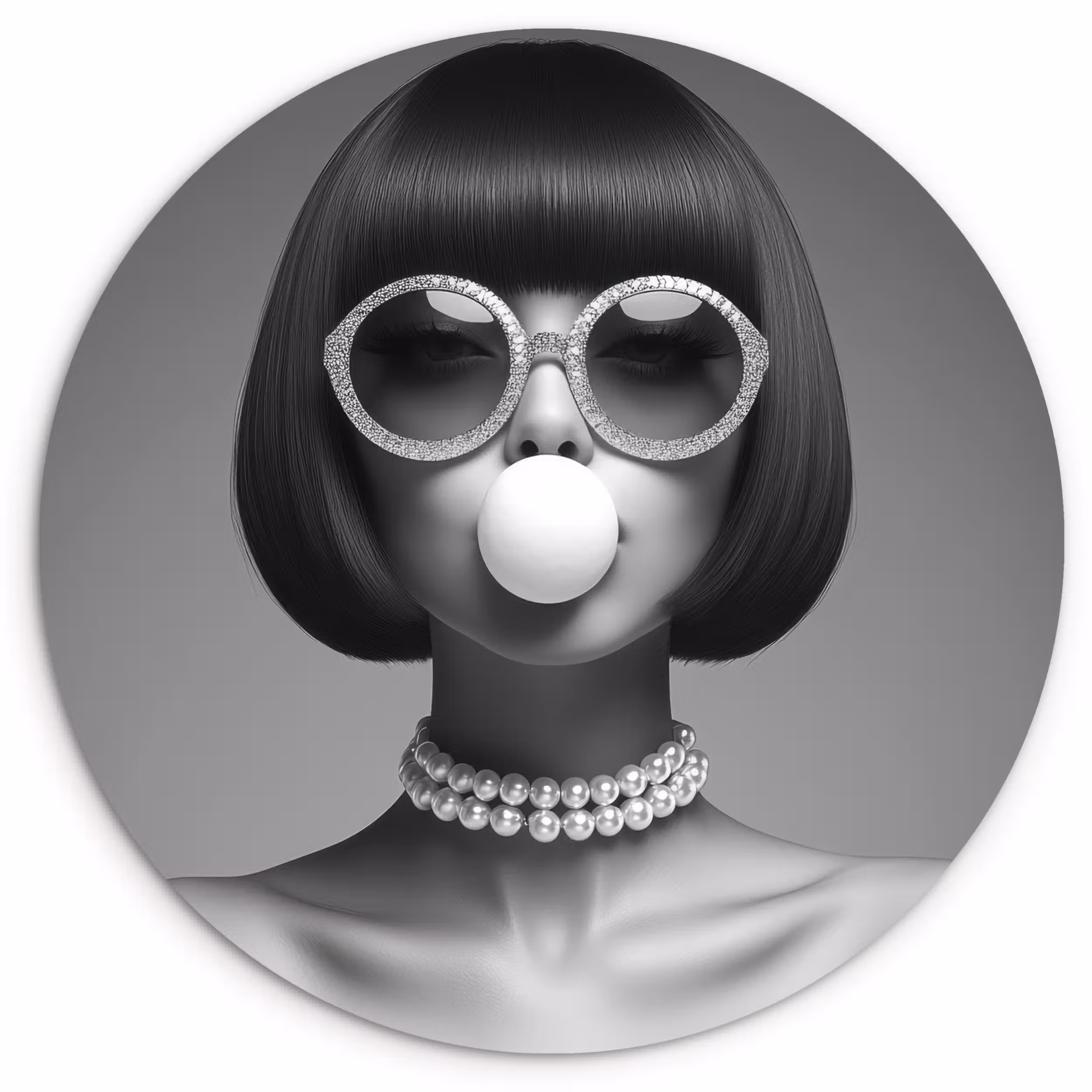 Muurcirkel glas - Vrouw - Zwart Wit - Ketting - Zonnebril