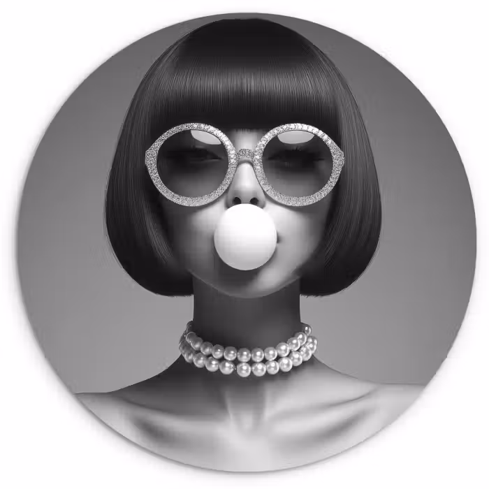 Muurcirkel glas - Vrouw - Zwart Wit - Ketting - Zonnebril