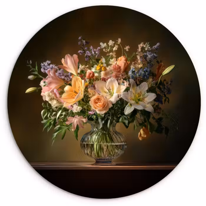 Muurcirkel - Glazen - Bloemen - Boeket - Kleuren