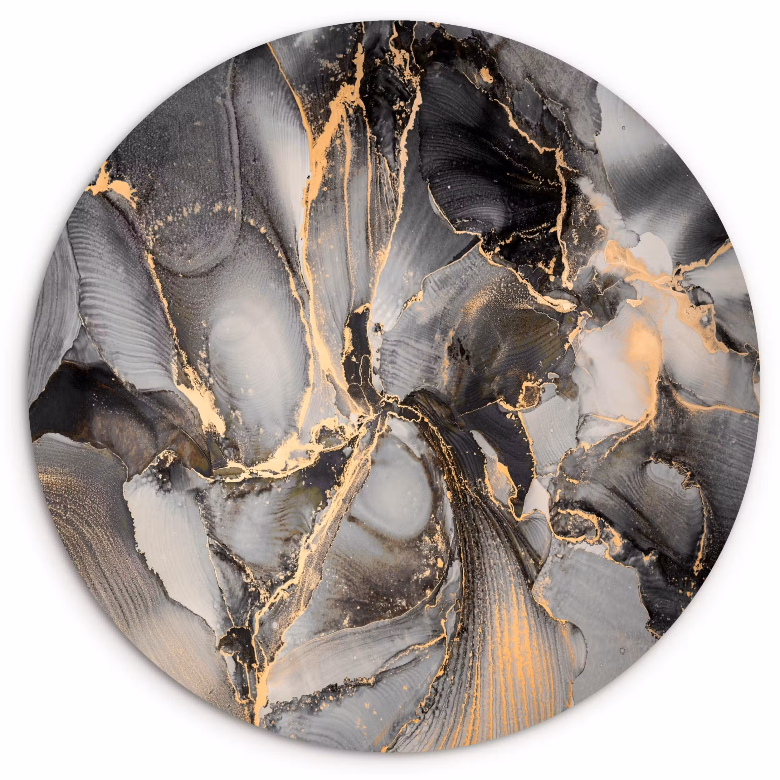 Muurcirkel - Grijs - Luxe - Goud - Marmer