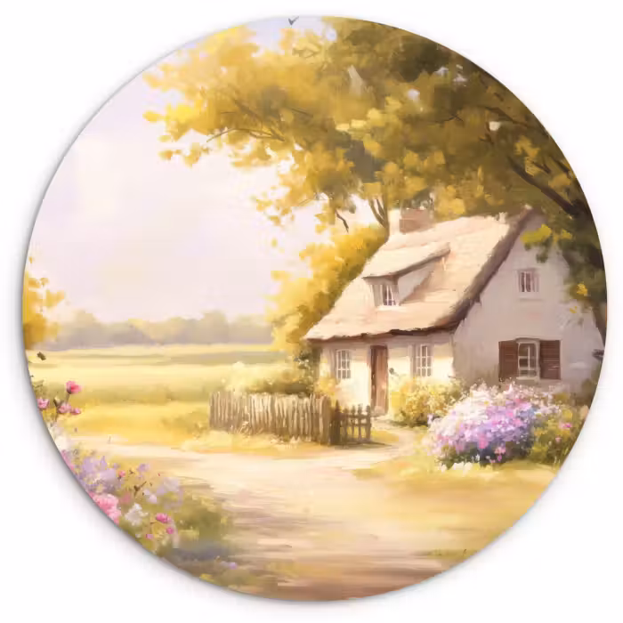 Muurcirkel - Huisje - Hout - Bloemen