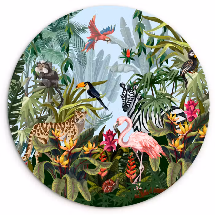 Muurcirkel - Jungle - Natuur - Jongens - Meisjes - Kinderen - Zebra - Flamingo