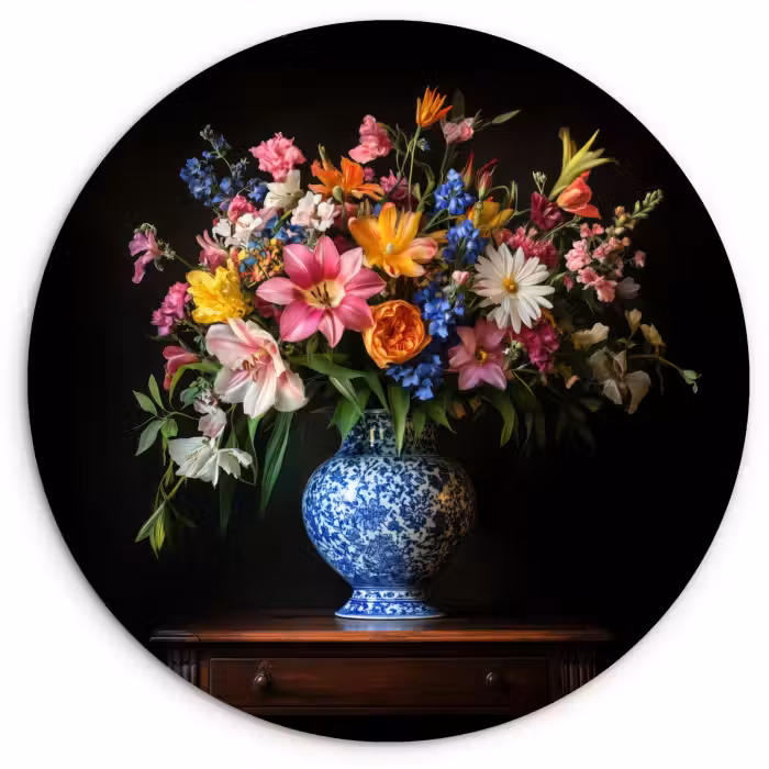 Muurcirkel - Kleur - Vaas - Bloemen - Boeket