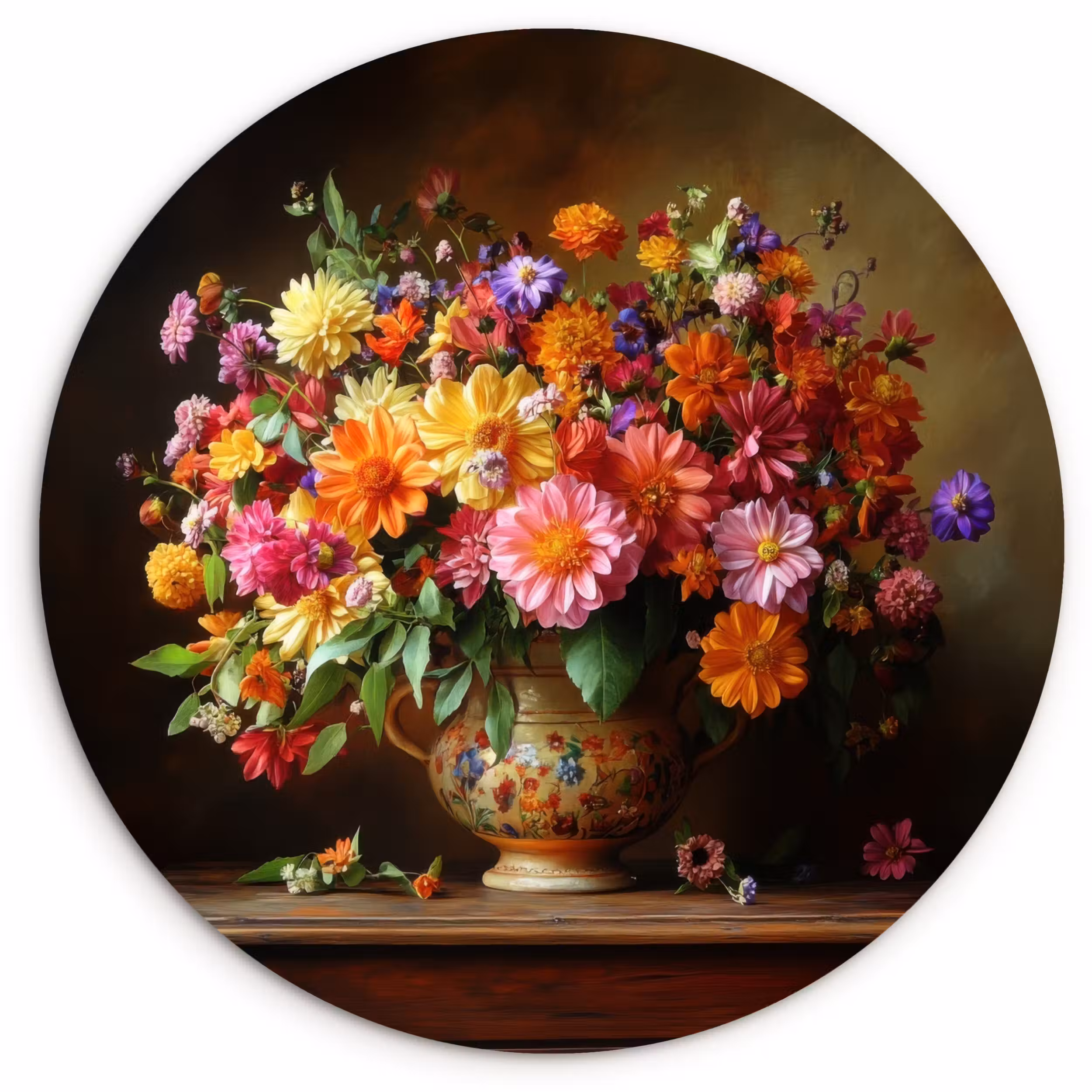Muurcirkel - Kleuren - Boeket - Vaas - Hout