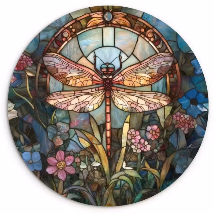 Muurcirkel - Libelle - Mozaïek - Bloemen - Kleurrijk