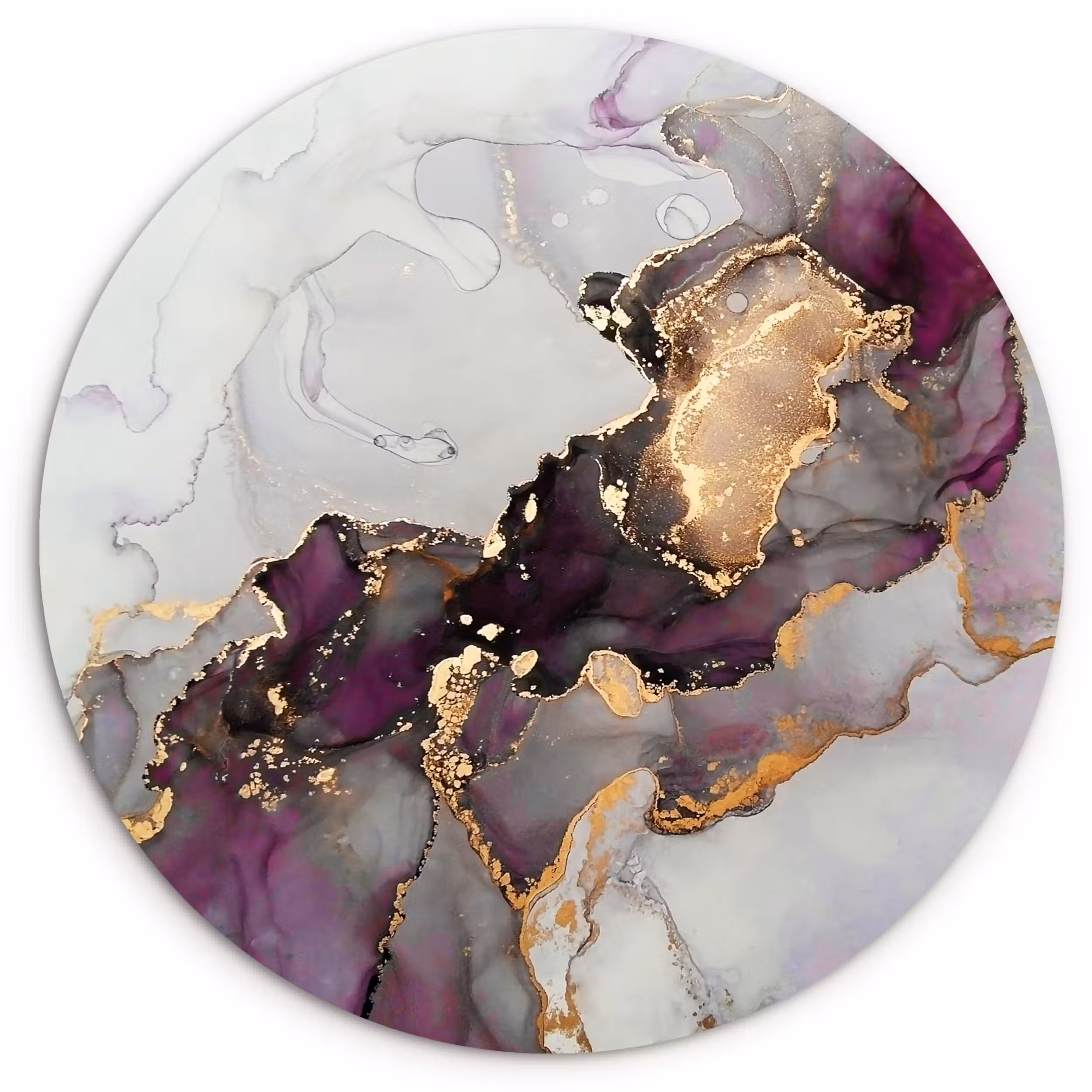 Muurcirkel - Marmer - Abstract - Goud - Paars