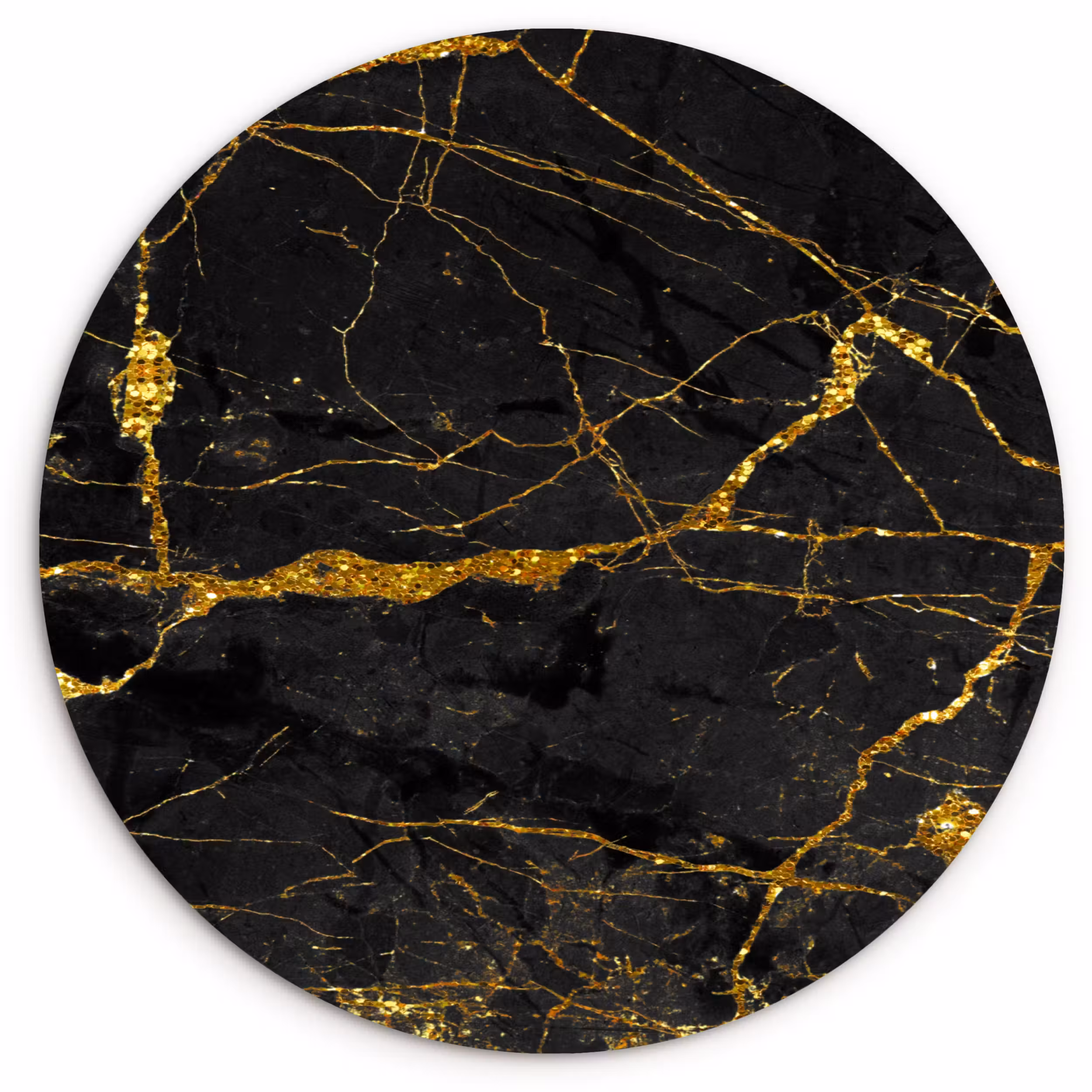 Muurcirkel - Marmer - Goud - Zwart - Marmerlook - Luxe - Glitter