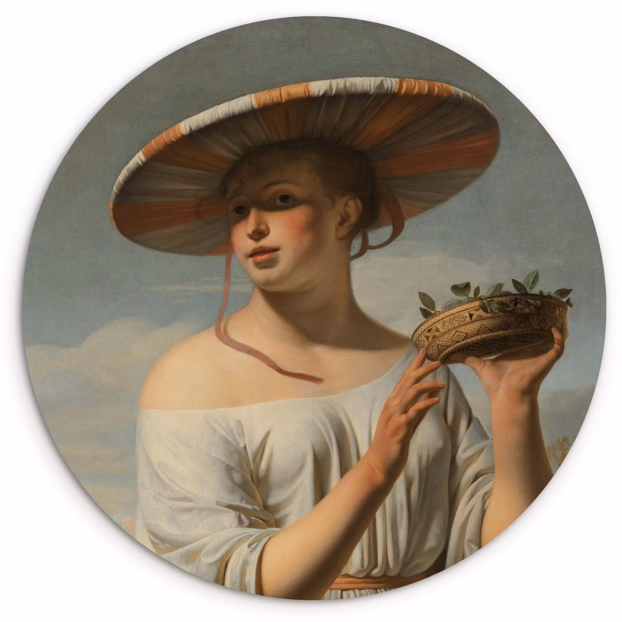 Muurcirkel - Meisje met een brede hoed - Schilderij van Caesar Boëtius van Everdingen