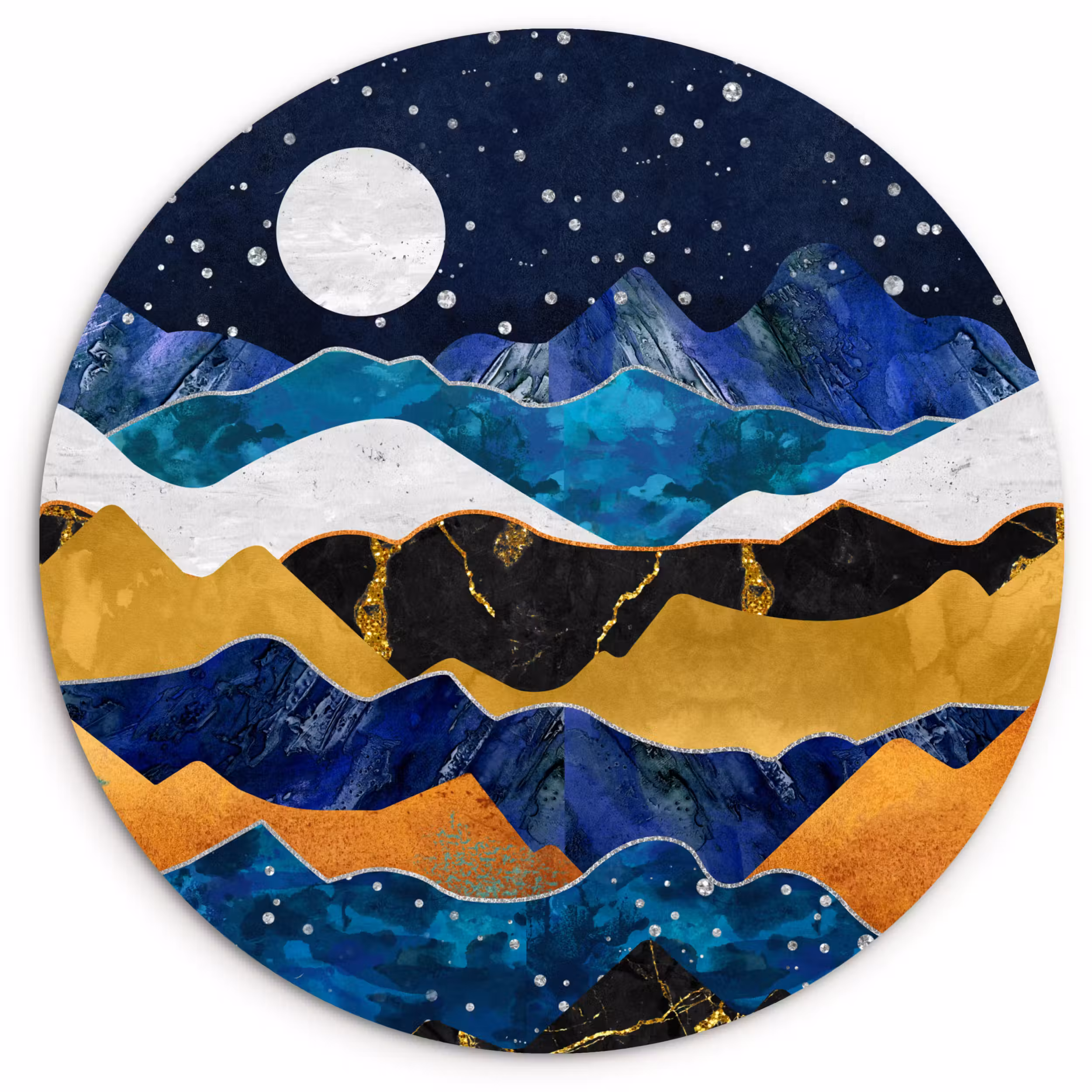 Muurcirkel - Nacht - Goud - Marmer - Abstract - Landschap - Berg