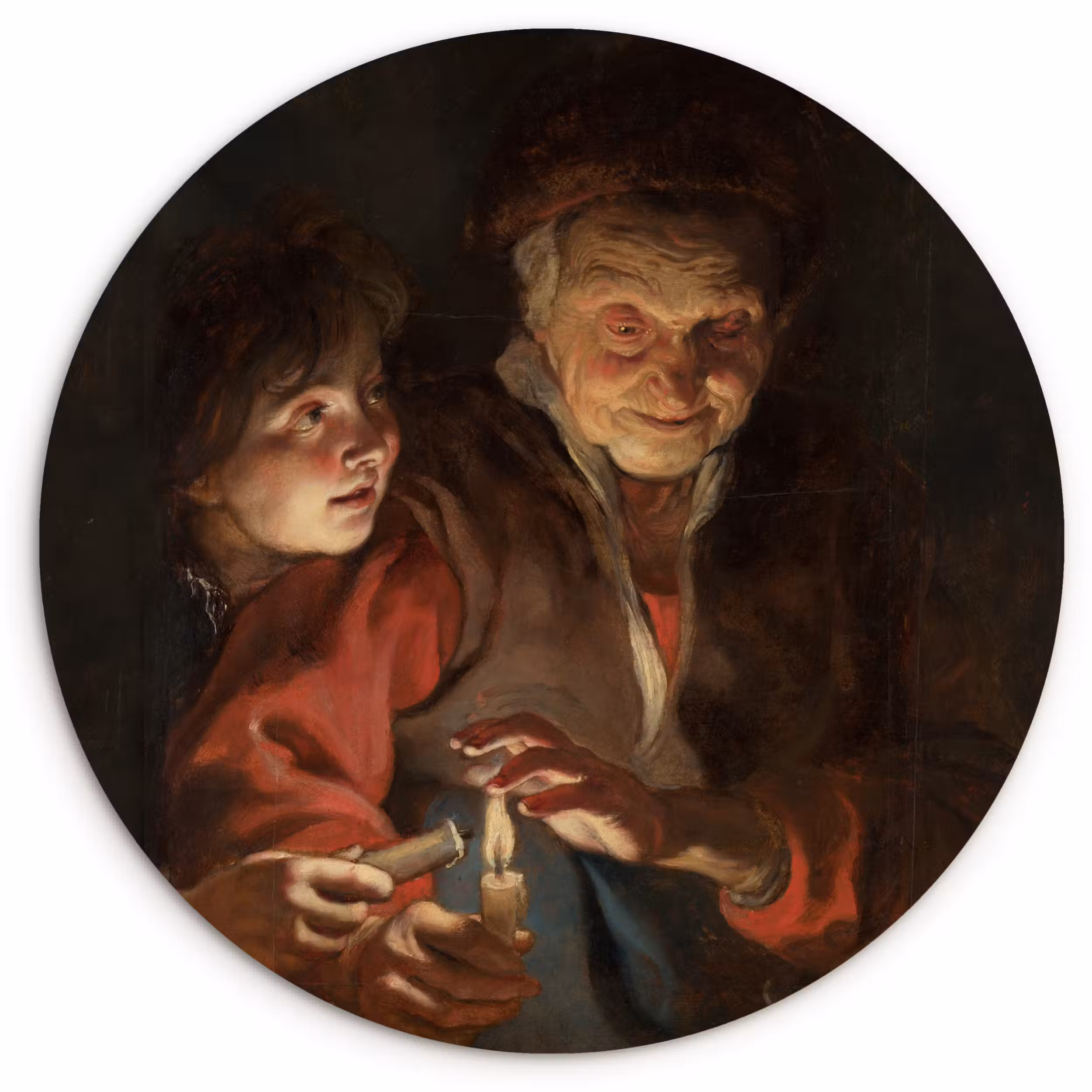 Muurcirkel - Oude vrouw en jongen met kaarsen - Schilderij van Peter Paul Rubens