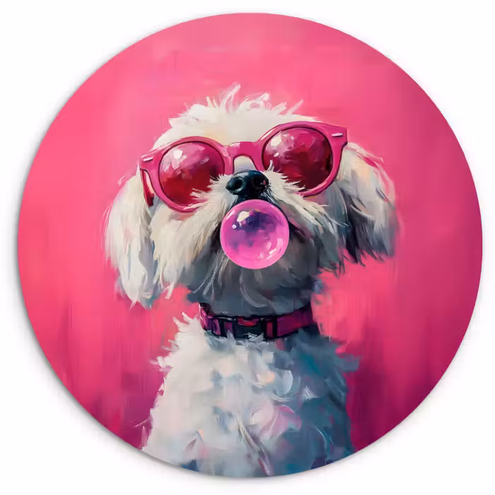 Muurcirkel - Pink - Hond - Bubbel