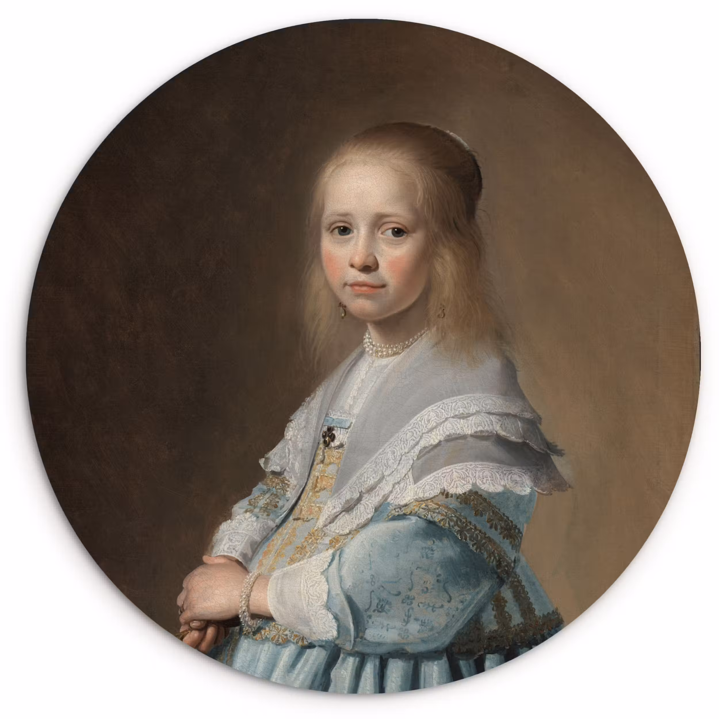 Muurcirkel - Portret van een meisje in het blauw - Schilderij van Johannes Cornelisz. Verspronck