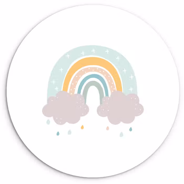 Muurcirkel - Regenboog - Wolken - Regen - Kinderen - Pastel