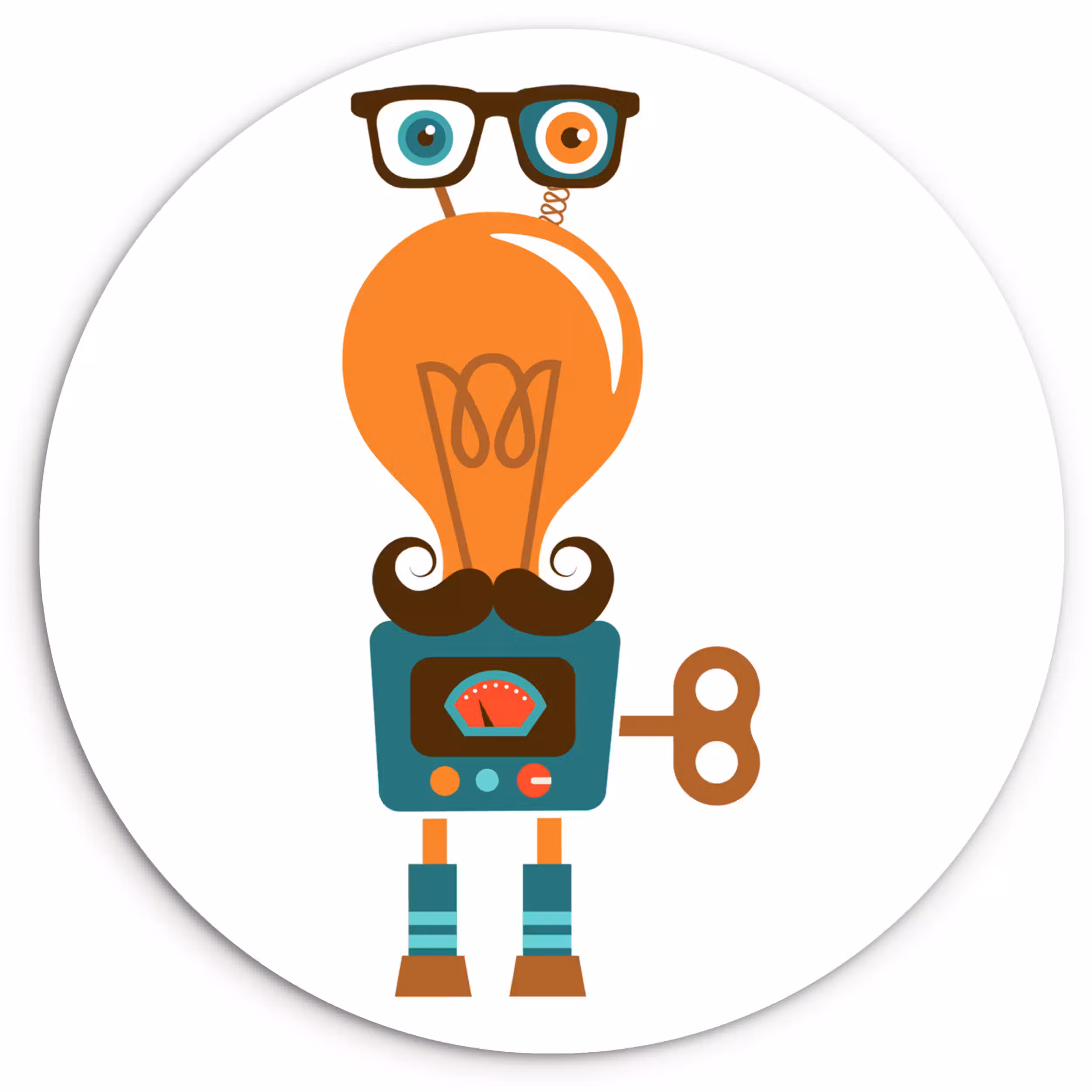 Muurcirkel - Robot - Bril - Gloeilamp - Snor - Kinderen - Jongens
