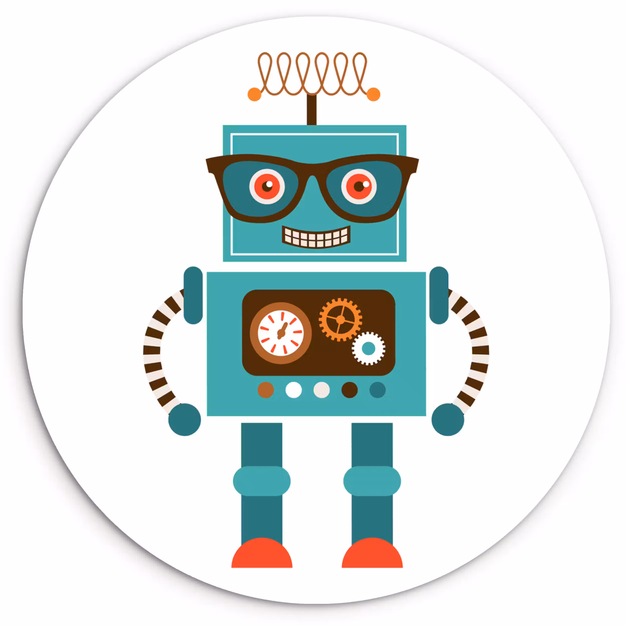 Muurcirkel - Robot - Bril - Tandwielen - Gezicht - Jongens - Kids