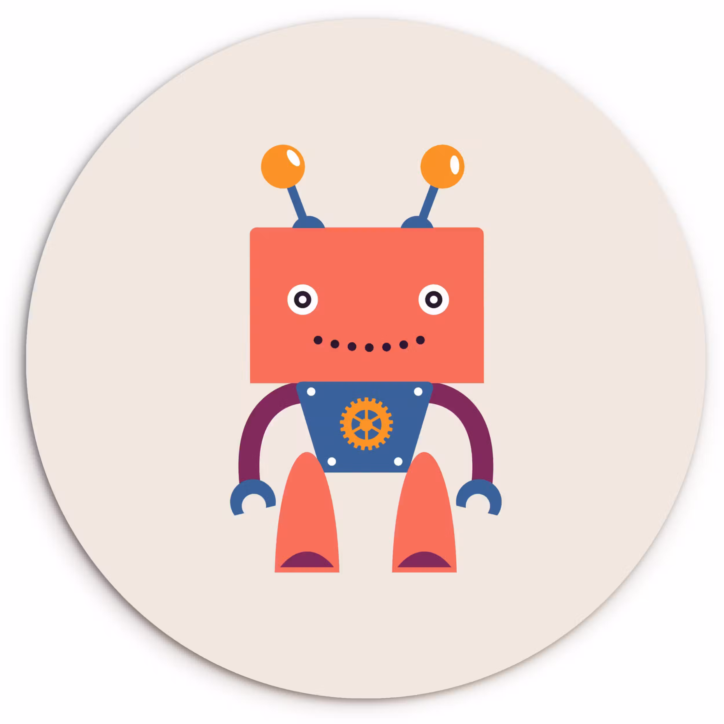 Muurcirkel - Robot - Tandwiel - Gezicht - Antenne - Kids - Jongetjes
