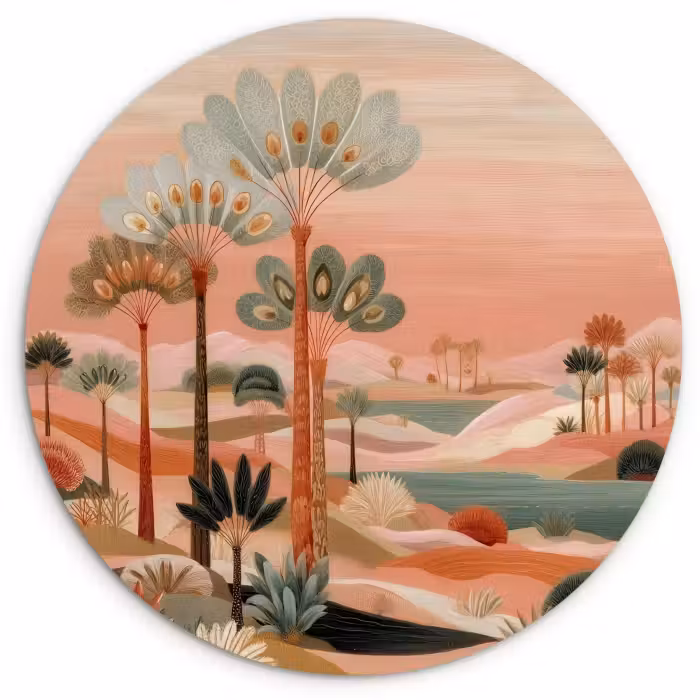 Muurcirkel - Roze landschap - Palmen - Water